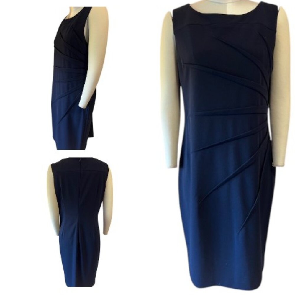 NWOT Calvin Klein Navy Blue Starburst Sleeveless Stretch Sheath Dress - Size 14